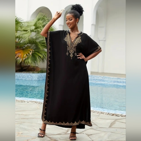 NIP Gorgeous Black And Gold Embroidered Kaften - Picture 6 of 6